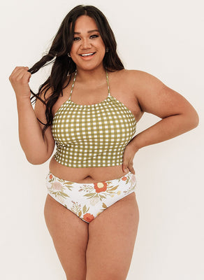 Moss Gingham Cinch Crop