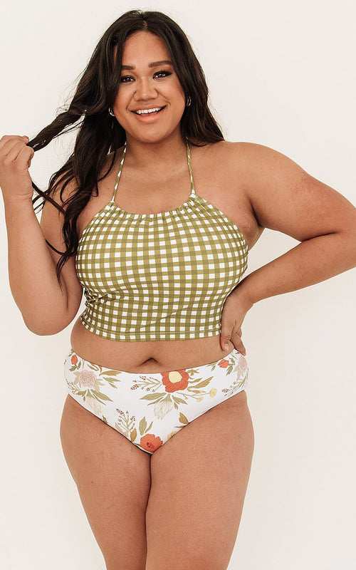 Moss Gingham Cinch Crop