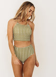 Moss Gingham Cinch Crop