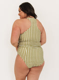 Moss Gingham Racer-Back Tankini Top