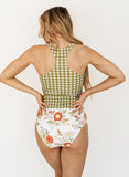 Moss Gingham Racer-Back Tankini Top