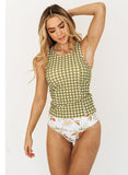 Moss Gingham Racer-Back Tankini Top