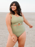 Moss Gingham Knotted One-Piece