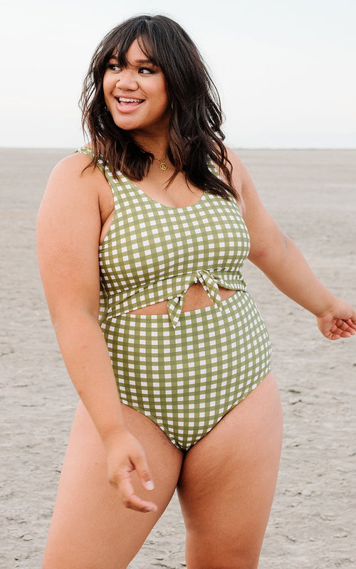 Moss Gingham Knotted One-Piece