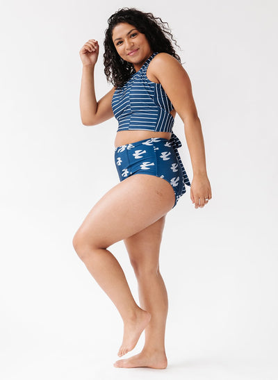 Nautical Stripe Cross-Back Crop Top - X-SMALL / Nautical Stripe