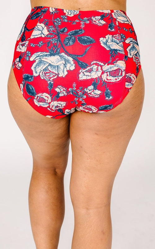 Red Floral High-Waist Bottom