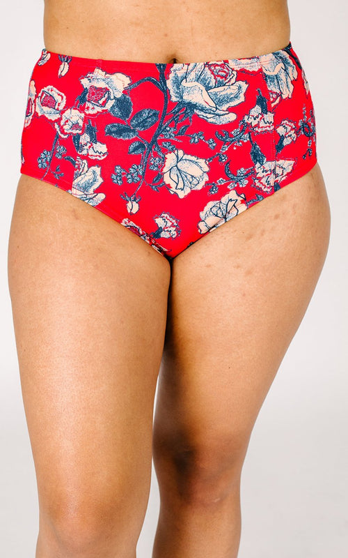 Red Floral High-Waist Bottom