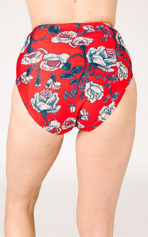 Red Floral High-Waist Bottom