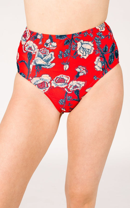 Red Floral High-Waist Bottom