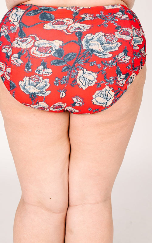 Red Floral High-Waist Bottom