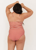 Rust Gingham Cinch-Neck Tankini