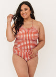 Rust Gingham Cinch-Neck Tankini