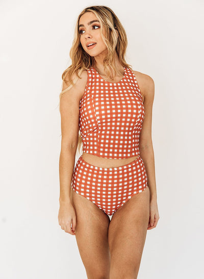 Rust Gingham Racer-Back Crop - XXS