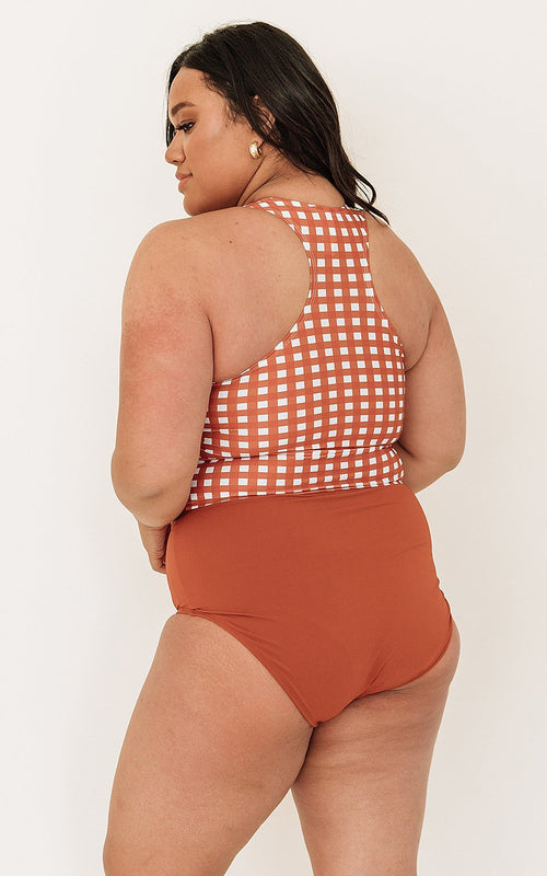 Rust Gingham Racer-Back Crop
