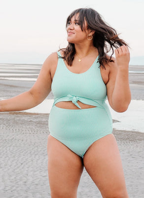 Seafoam Seersucker Knotted One-Piece