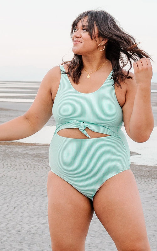 Seafoam Seersucker Knotted One-Piece