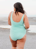 Seafoam Seersucker Knotted One-Piece