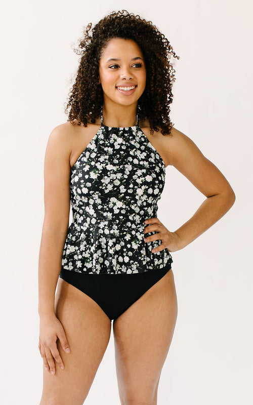 Tiny Floral High-Neck Peplum