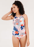 Abstract Floral Cinch-Neck Tankini Top