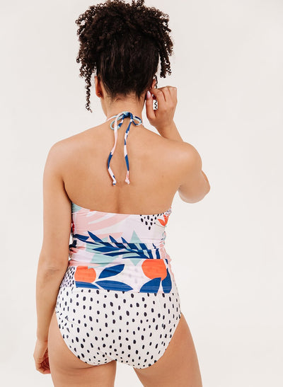 Abstract Floral Cinch-Neck Tankini Top - XXS / Abstract Floral