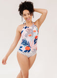 Abstract Floral Cinch-Neck Tankini Top