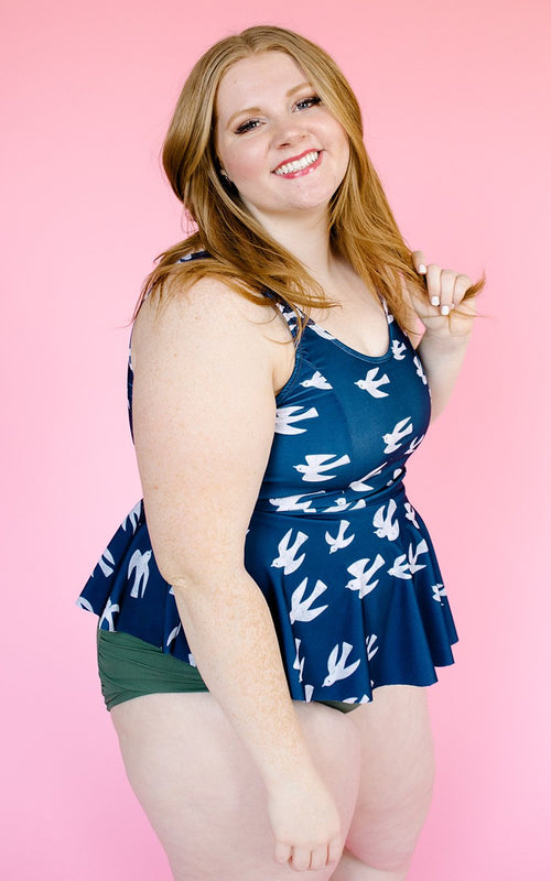 Birds Scoop Peplum Tankini Top