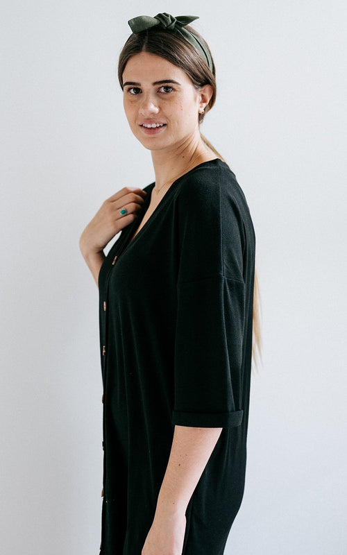 Black Button Front Cover-Up