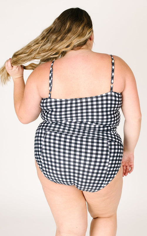 Black Gingham Ruched Tankini
