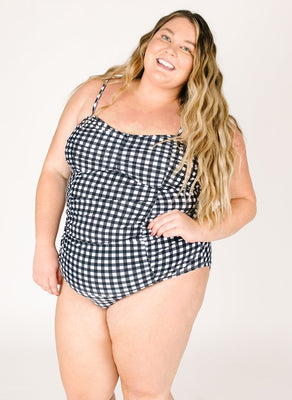 Black Gingham Ruched Tankini