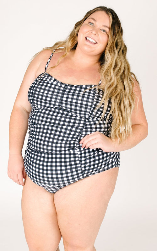 Black Gingham Ruched Tankini