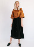 Black Button Trim Midi Skirt