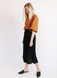 Black Button Trim Midi Skirt