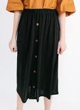 Black Button Trim Midi Skirt