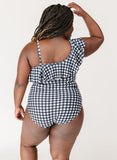 Black Gingham One-Shoulder One-Piece