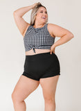 Black Gingham Knotted Crop Top