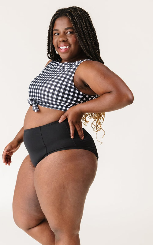 Black Gingham Knotted Crop Top
