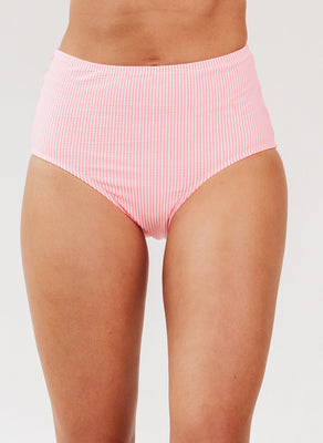 Coral Seersucker High-Waist Bottom