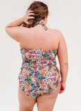 Crayon Floral Cinch-Neck Tankini Top