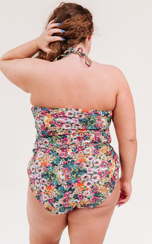 Crayon Floral Cinch-Neck Tankini Top