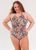 Crayon Floral Cinch-Neck Tankini Top
