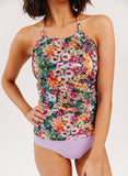 Crayon Floral Cinch-Neck Tankini Top