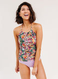 Crayon Floral Cinch-Neck Tankini Top