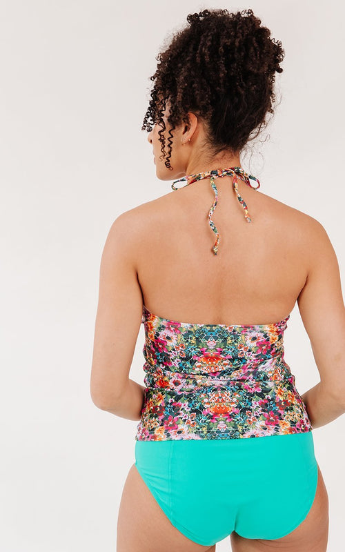 Crayon Floral Cinch-Neck Tankini Top