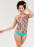 Crayon Floral Cinch-Neck Tankini Top