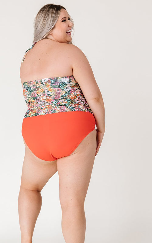 Crayon Floral Cinch-Neck Tankini Top