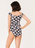 Retro Daisy Cap Sleeve Peplum