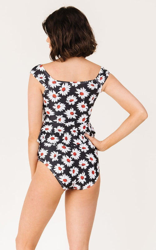 Retro Daisy Cap Sleeve Peplum