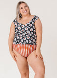 Retro Daisy Cap Sleeve Peplum
