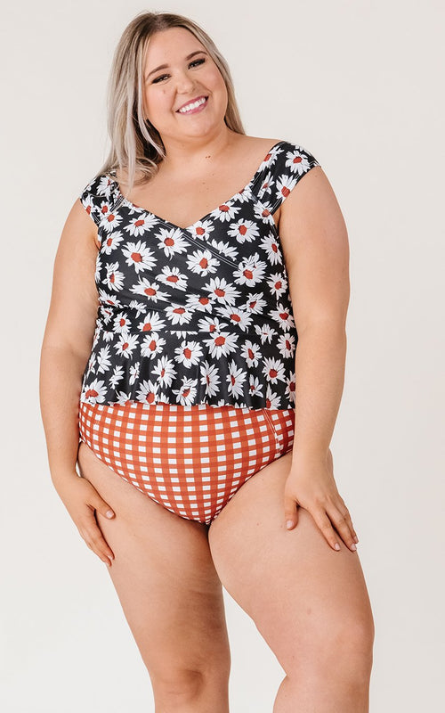 Retro Daisy Cap Sleeve Peplum