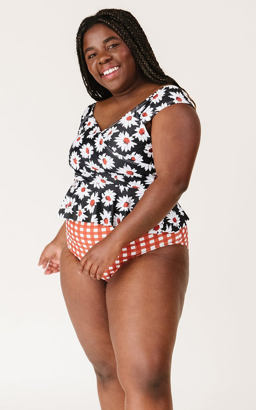 Retro Daisy Cap Sleeve Peplum